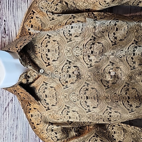 LEONARDI ITALY MEN'S GOLD BLACK LONG SLEEVE BUTTON-UP DRESS SHIRT - Picture 2 of 16